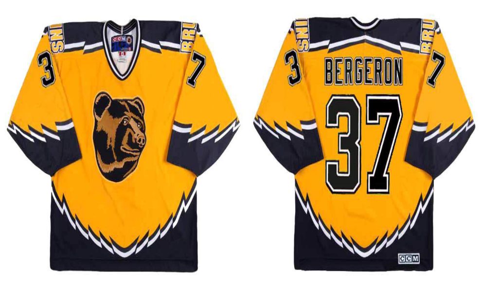2019 Men Boston Bruins 37 Bergeron Yellow CCM NHL jerseys